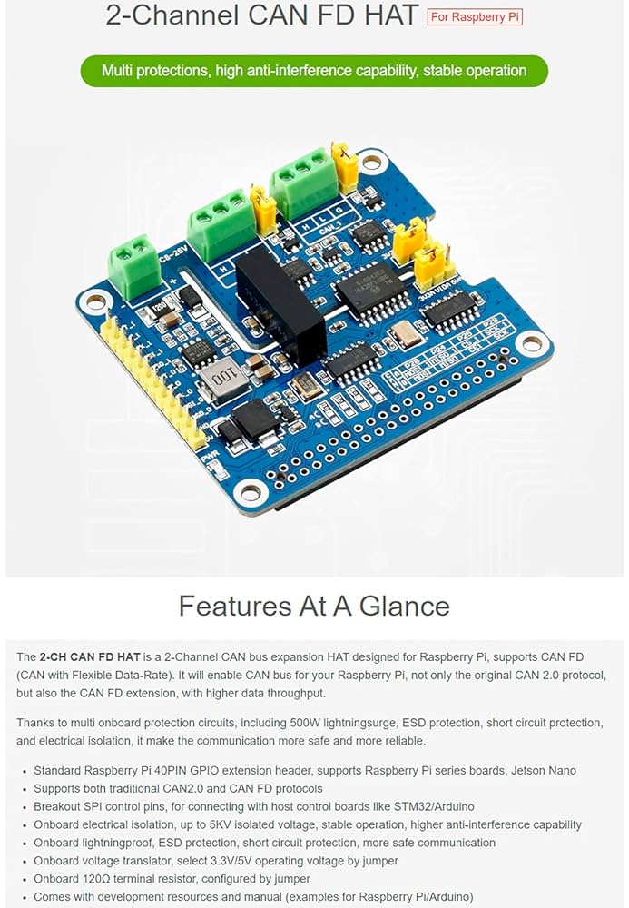 Amazon.com: 2-Channel Isolated CAN FD Expansion HAT for All